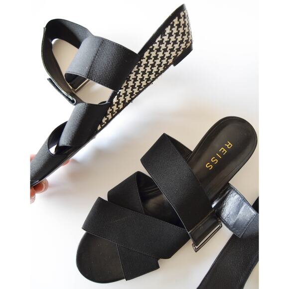 Reiss Black Ankle Strap Wedge Sandal Size 9 - Picture 1 of 5